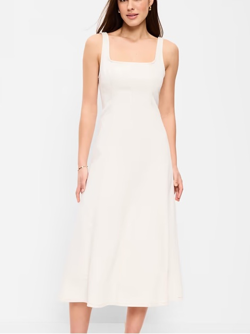 Cotton White Coastal Sun Dress Maxi Midi Zipper Fit & Flare ST Small Tall Summer